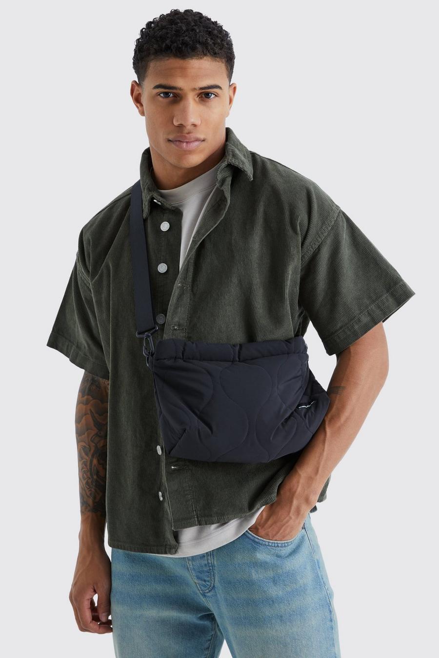 Black Man Quilted Cross Body Nylon Bag image number 1