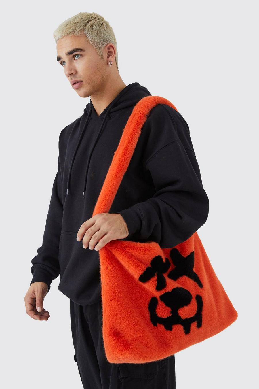 Orange Faux Fur Graphic Sling Bag image number 1