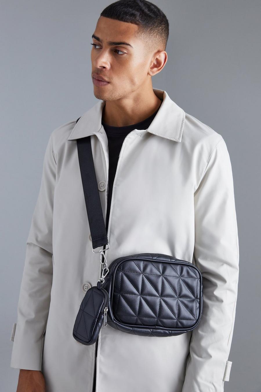 Men's Quilted Cross Body Bag With Attachment | Boohoo UK