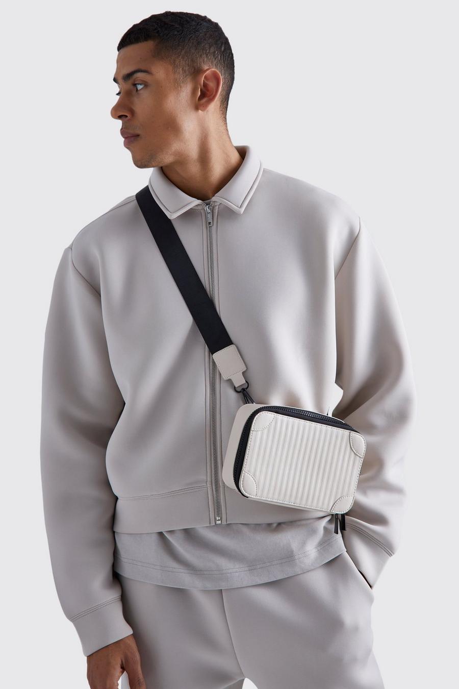 Ecru bianco Smart Faux Leather Rib Cross Body Bag