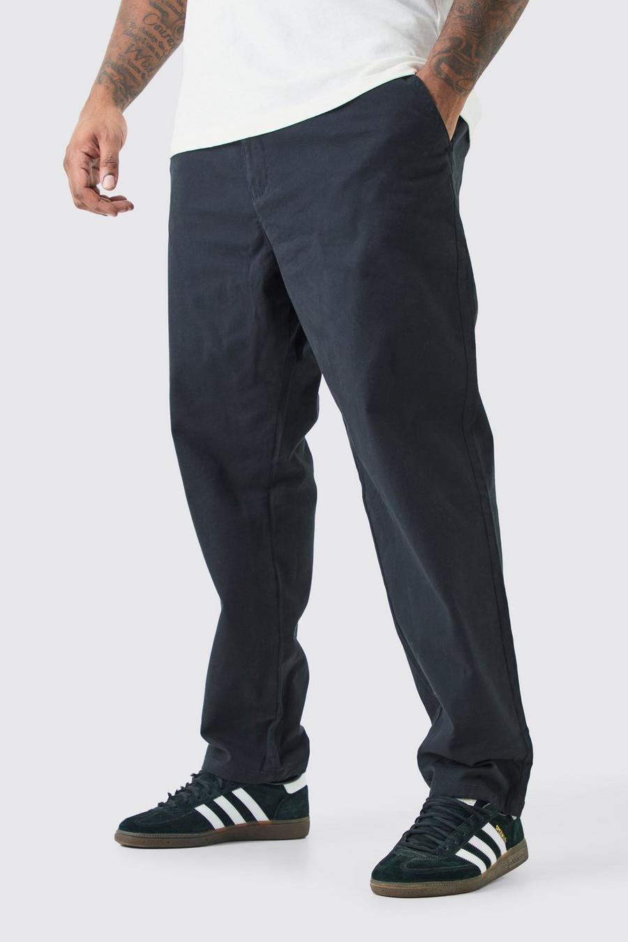 Black Plus Fixed Waist Straight Fit Chino Trousers