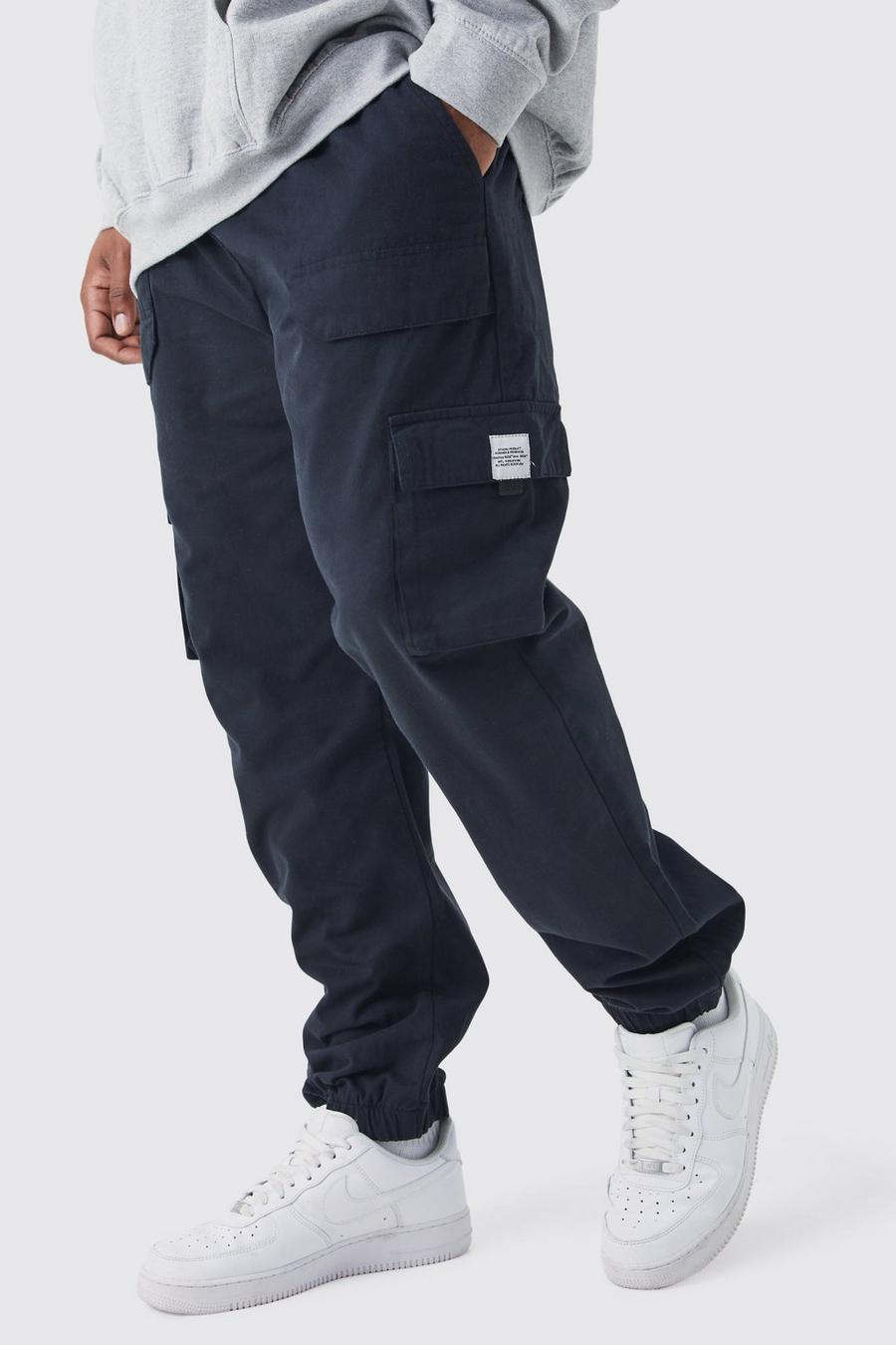 Black Plus Elastic Waist Slim Fit Buckle Cargo Jogger