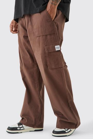 Plus Baggy Cargo Joggingbroek Met Gesp En Elastische Taille chocolate