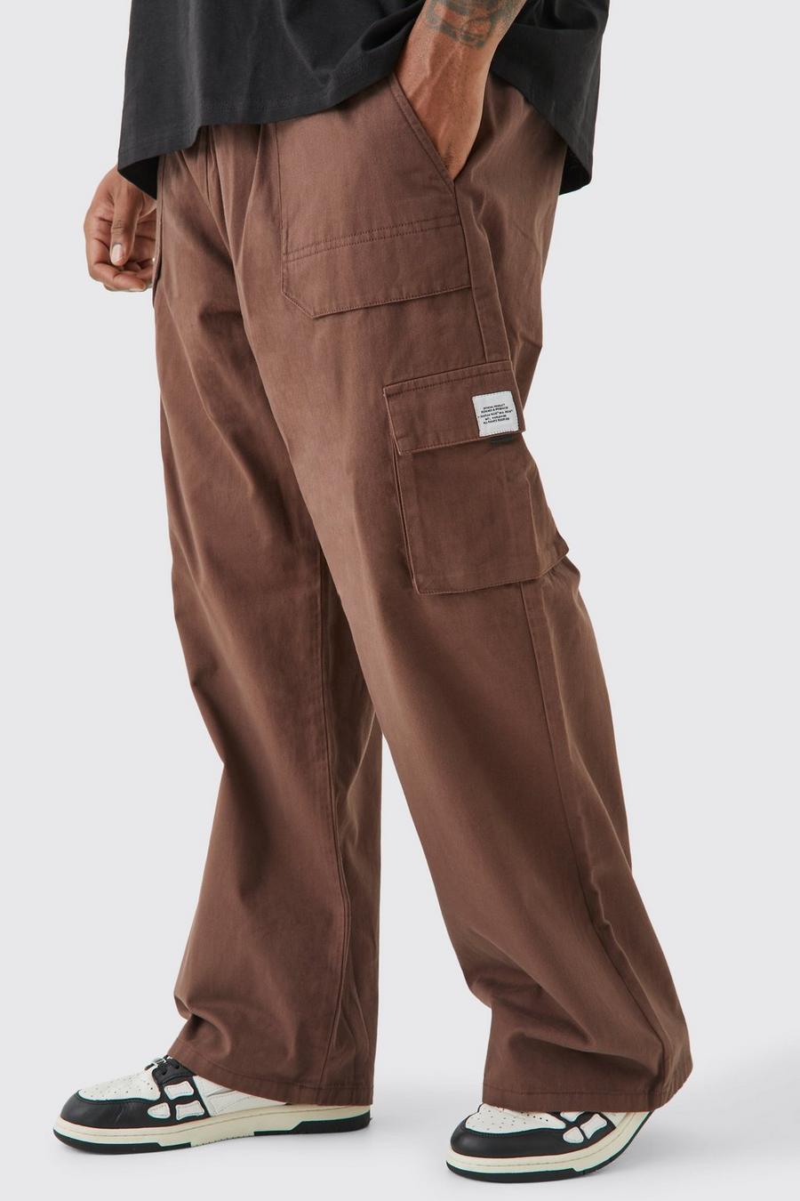 Chocolate Plus Elasticated Waist Relaxed Fit Cargo Trousers