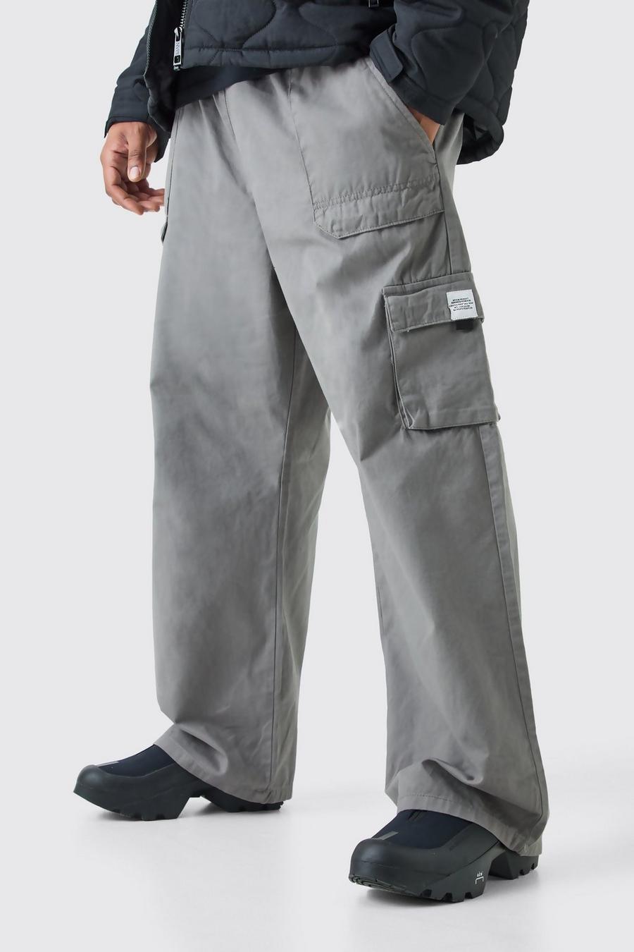 Pantaloni tuta Cargo Plus Size rilassati con vita elasticizzata e fibbia, Slate image number 1