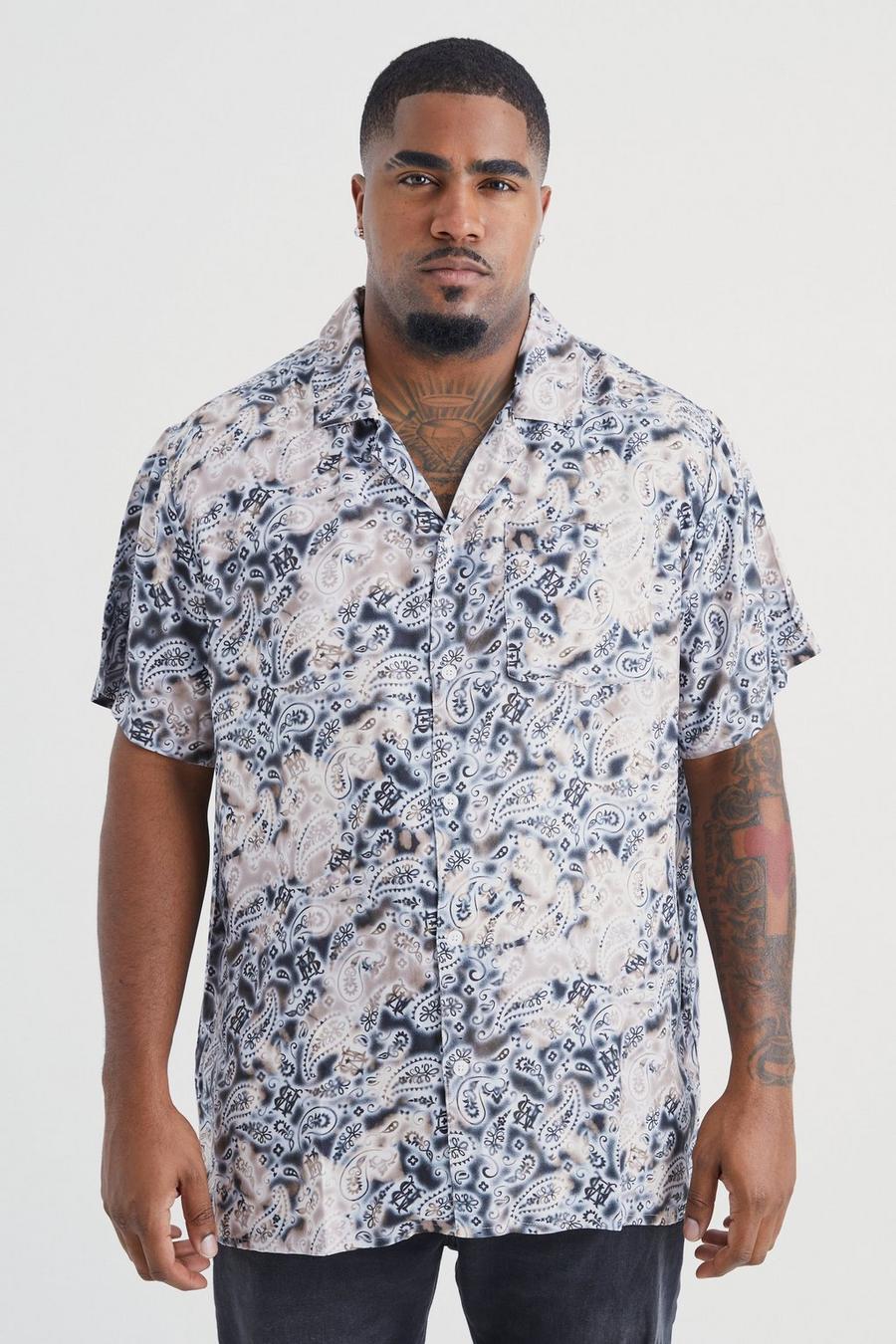 Brown  Plus Short Sleeve Viscose All Over Print Shirt image number 1