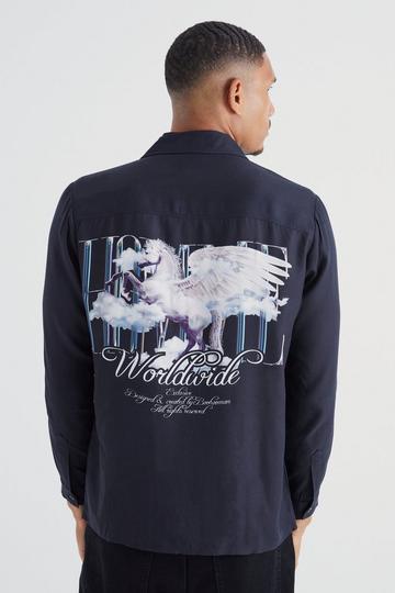 Black Tall Long Sleeve Viscose Unicorn Back Shirt