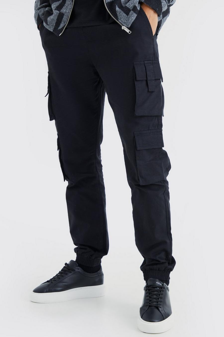 Black Tall Elastic Waist Multi Cargo Pocket Slim Fit Jogger image number 1