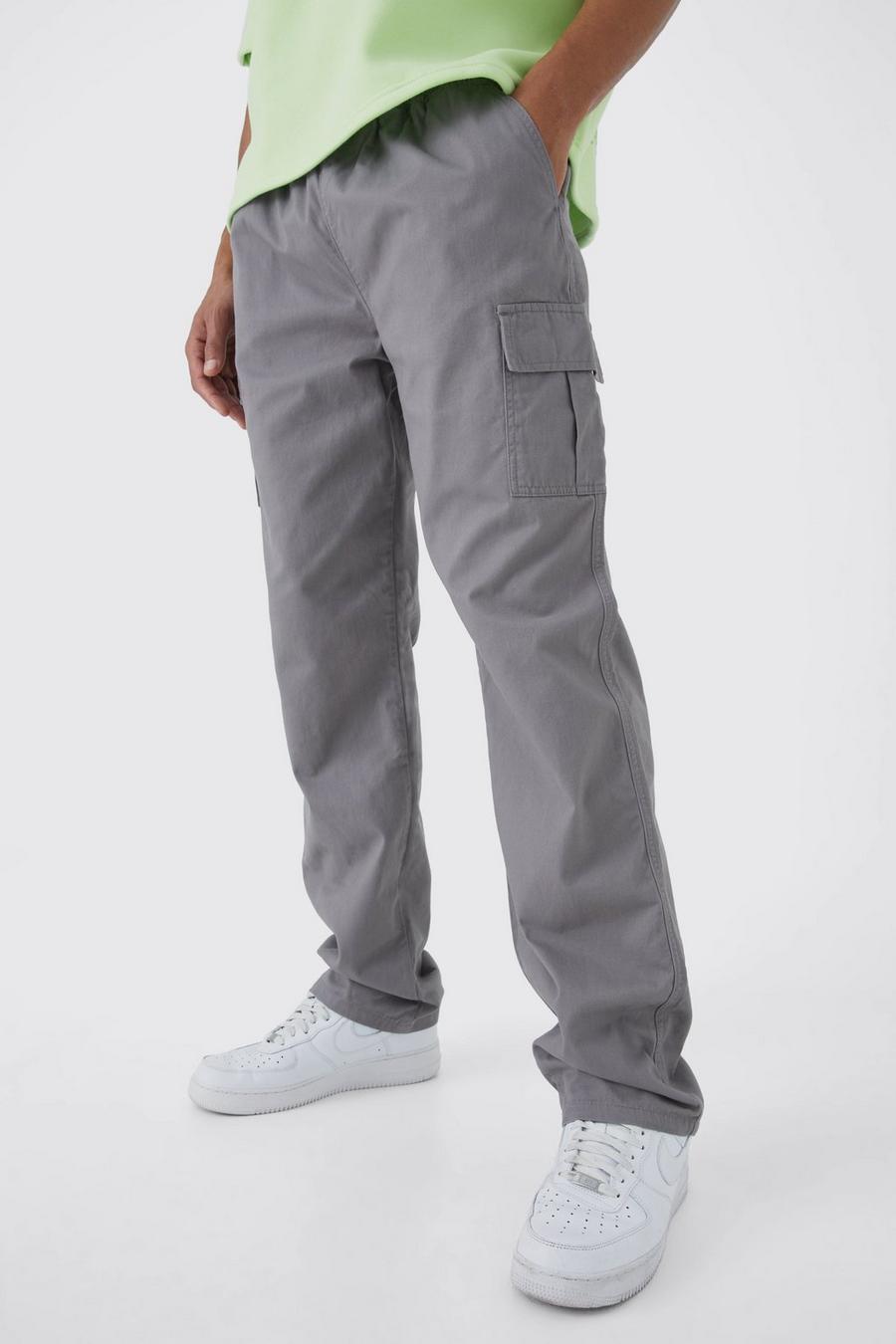 Pantalón Tall cargo de pernera recta y sarga con cintura fija, Grey image number 1