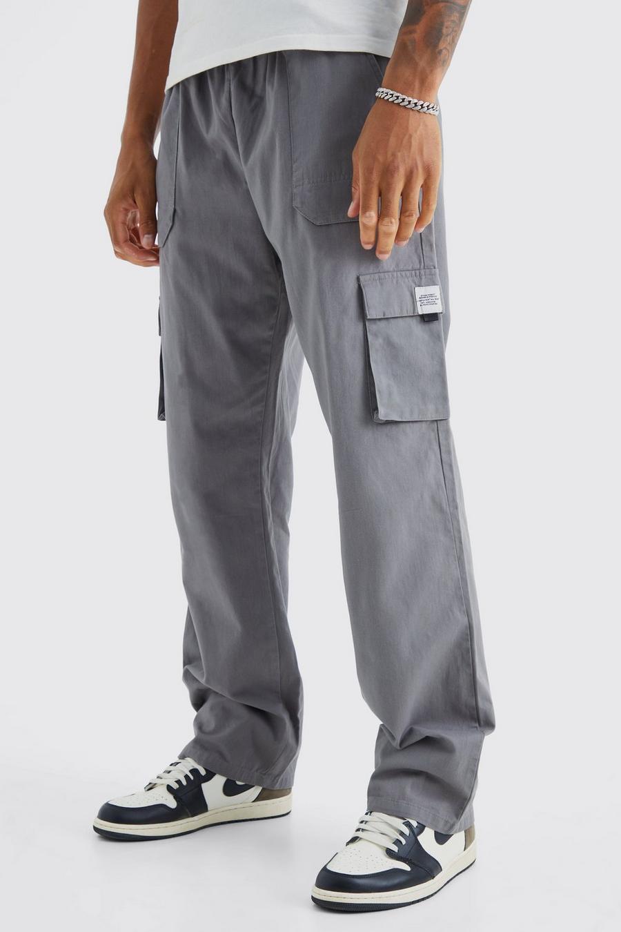 Pantaloni tuta Cargo Tall rilassati con vita elasticizzata e fibbia, Slate image number 1