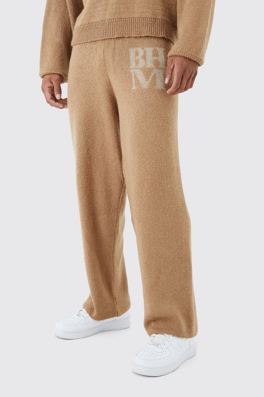 Taupe beige Wide Leg Brushed Bhm Knitted Joggers