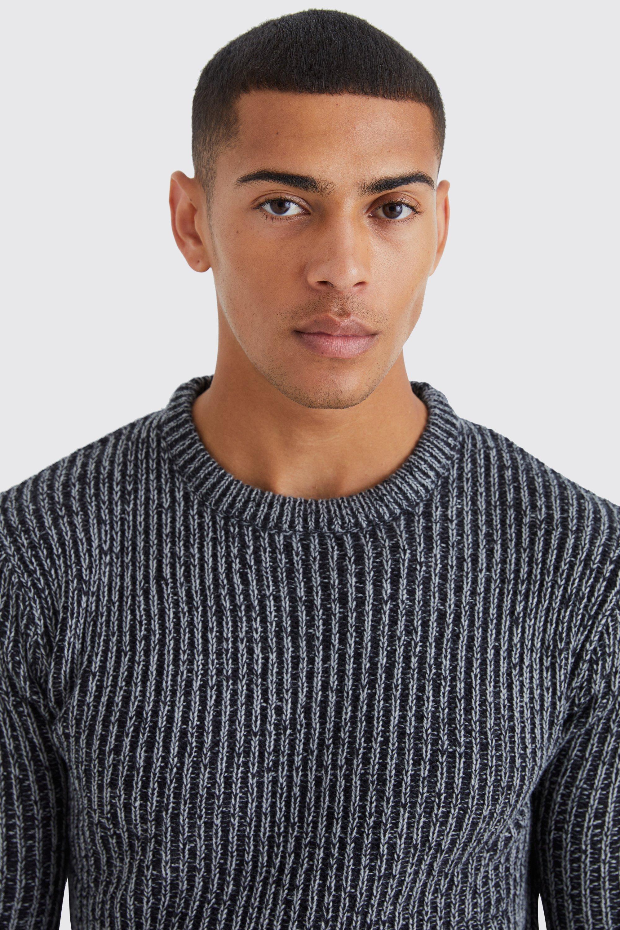 Regular Crew Neck Plated Ribbed Knit Jumper