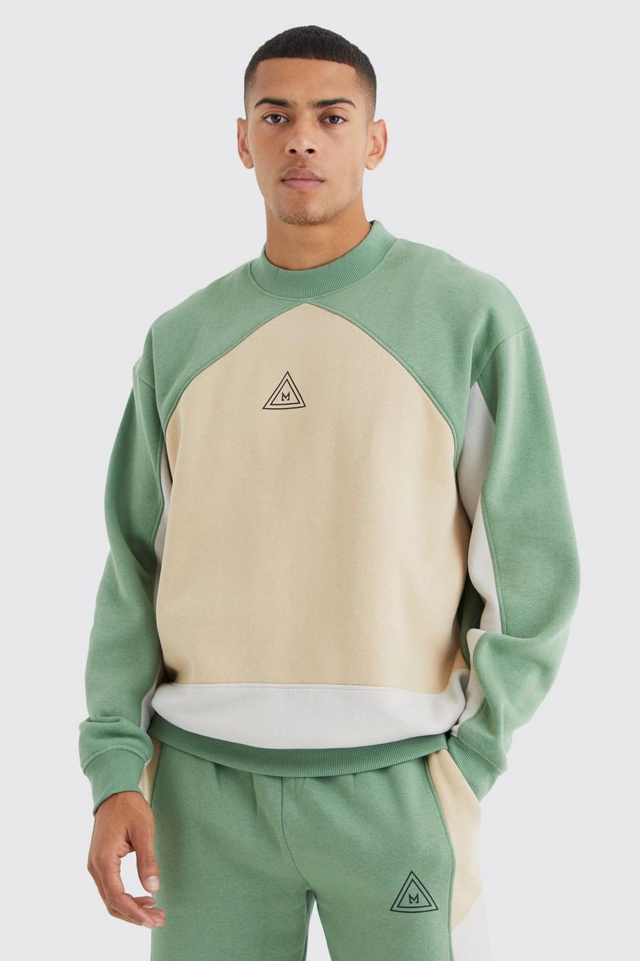 Sage Oversize sweatshirt med blockfärger och hög hals image number 1