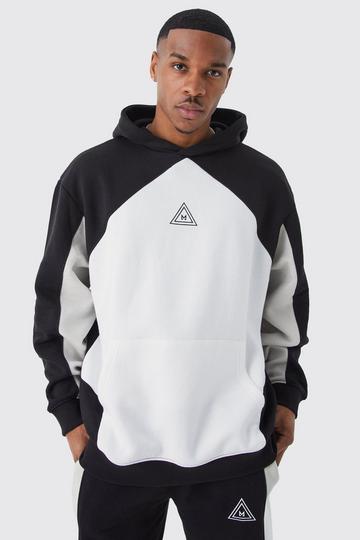 Black Oversized Branded Color Block Hoodie