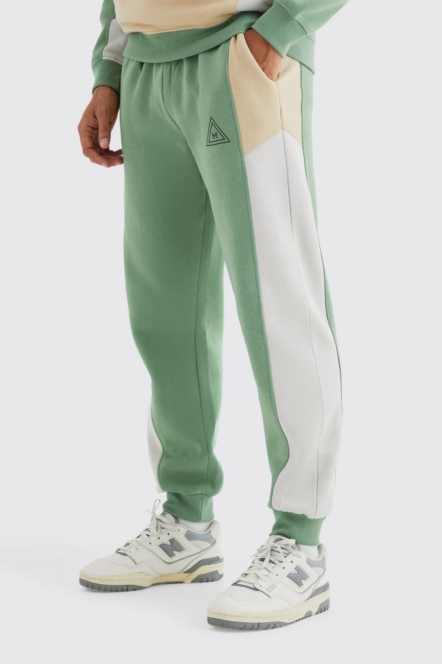 Pantalón deportivo con colores en bloque, Sage verde