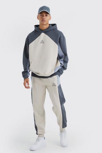 Oversized Branded Colour Block Hooded Tracksuit charcoal