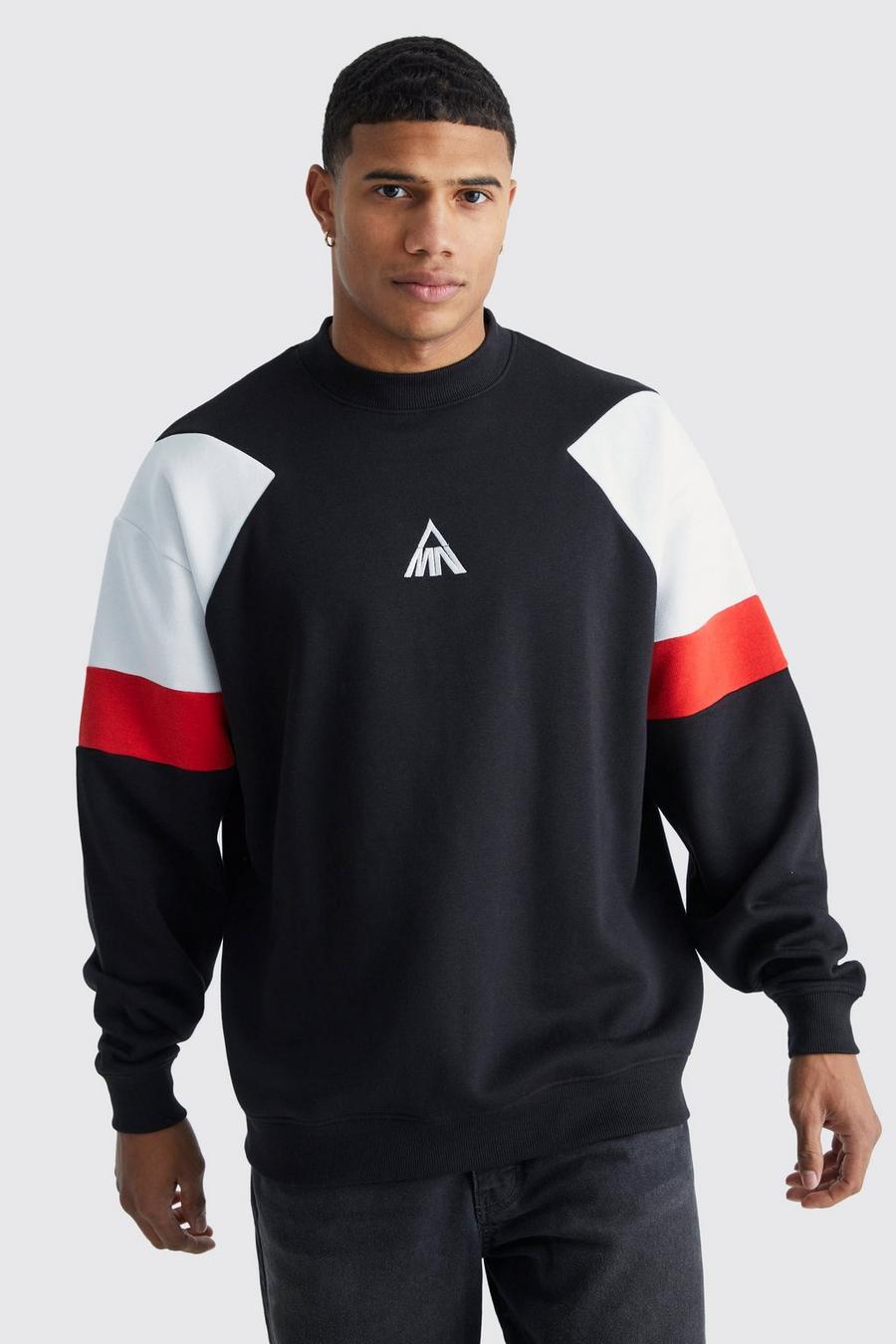 Red Oversized Extended Neck Branded Colour Block Sweatshirt image number 1