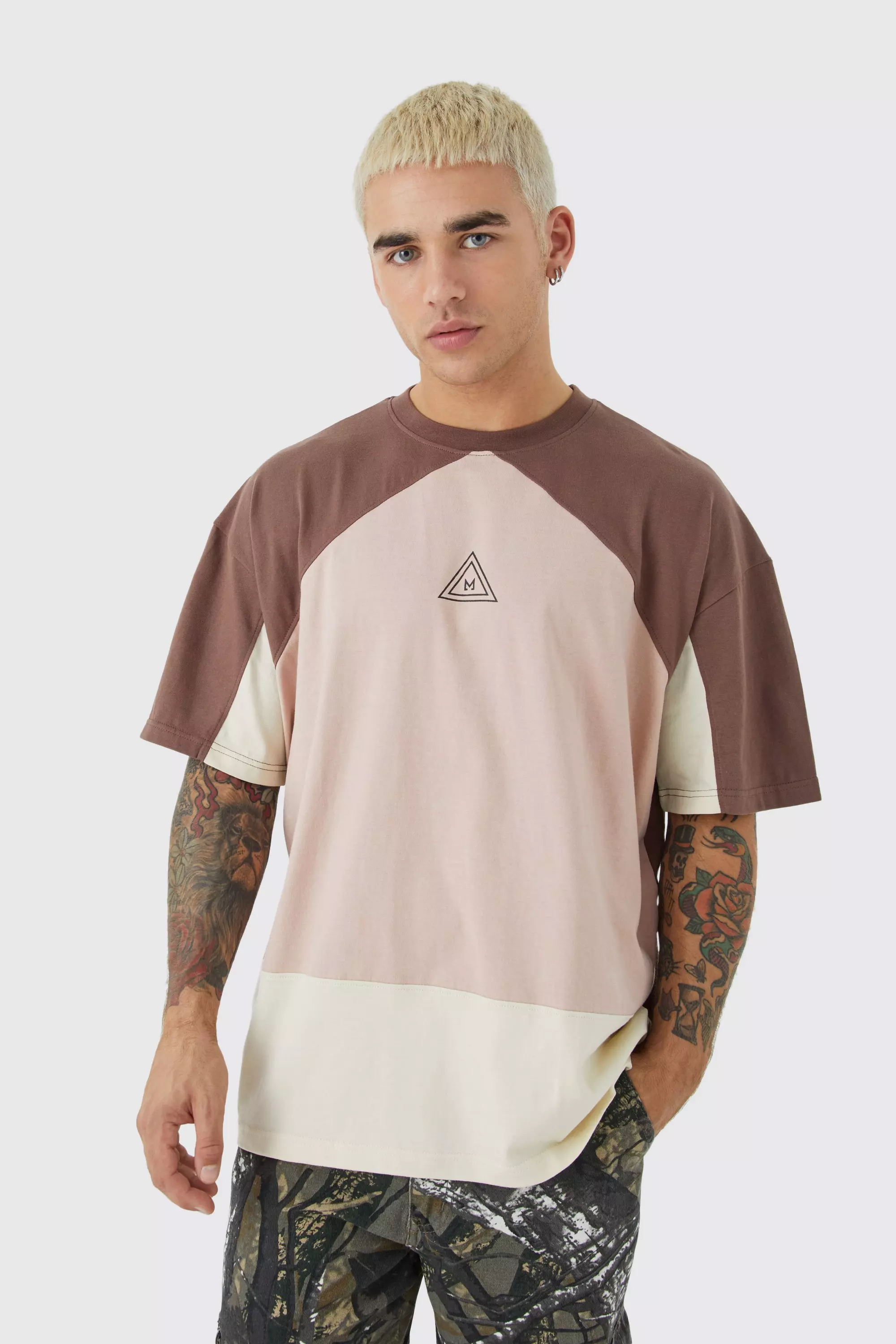 Chocolate Oversized Branded Colour Block T-shirt alternative image