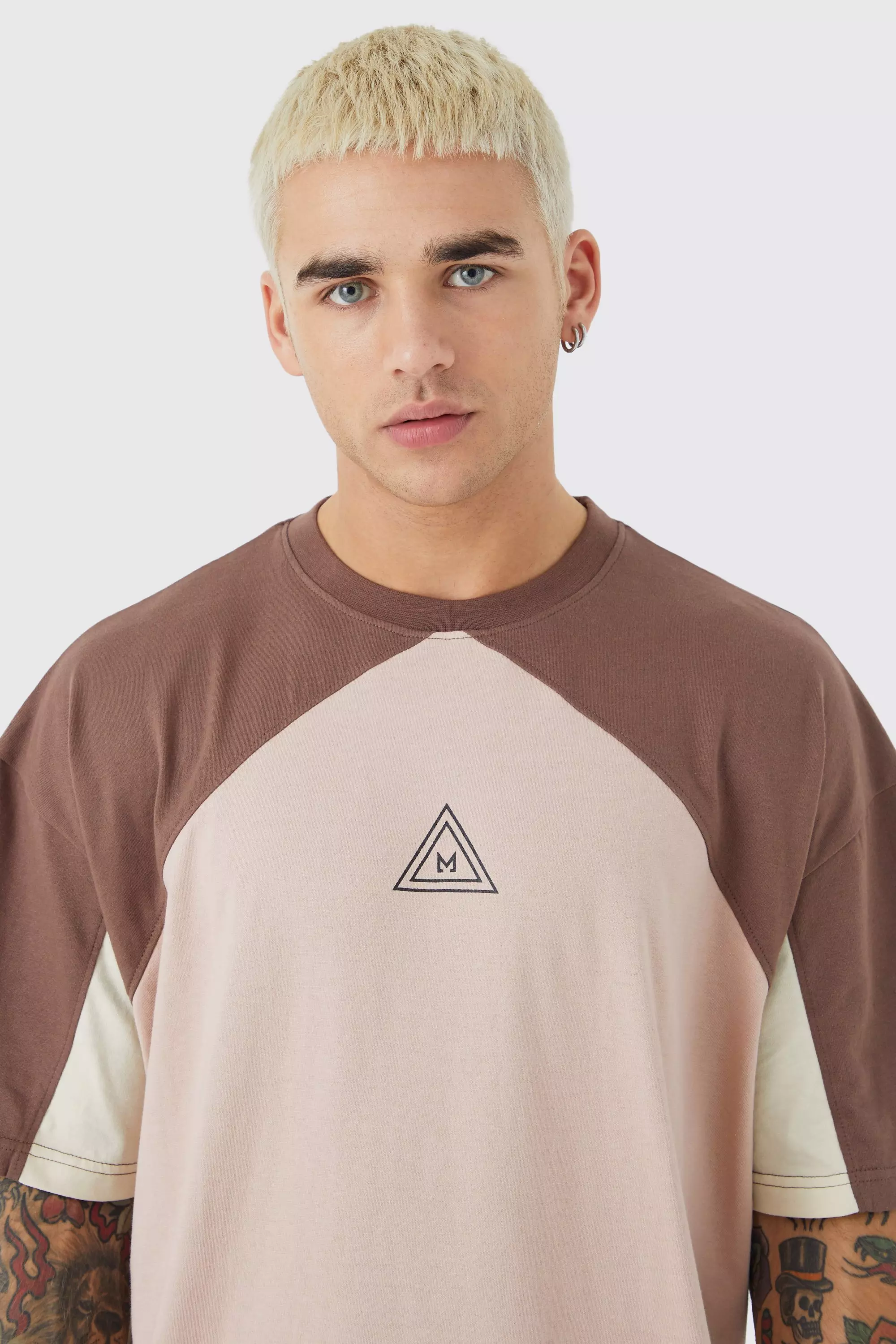 Chocolate Oversized Branded Colour Block T-shirt alternative image