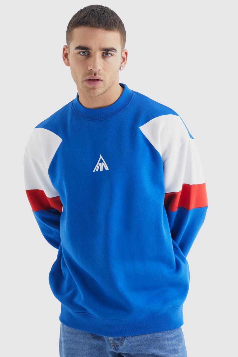 Cobalt blue Oversized Extended Neck Branded Colour Block Sweatshirt