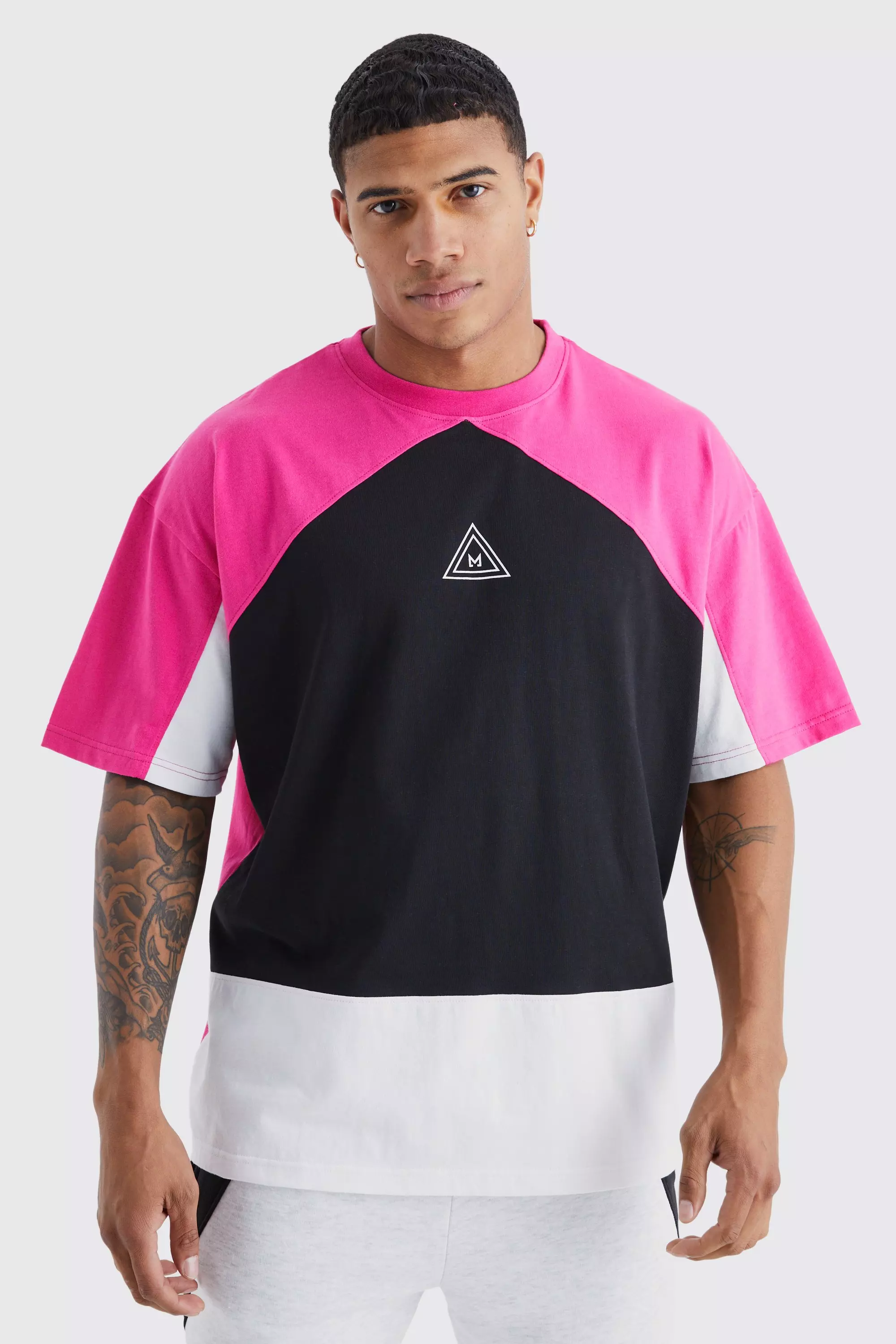 Pink Oversized Branded Colour Block T-shirt alternative image