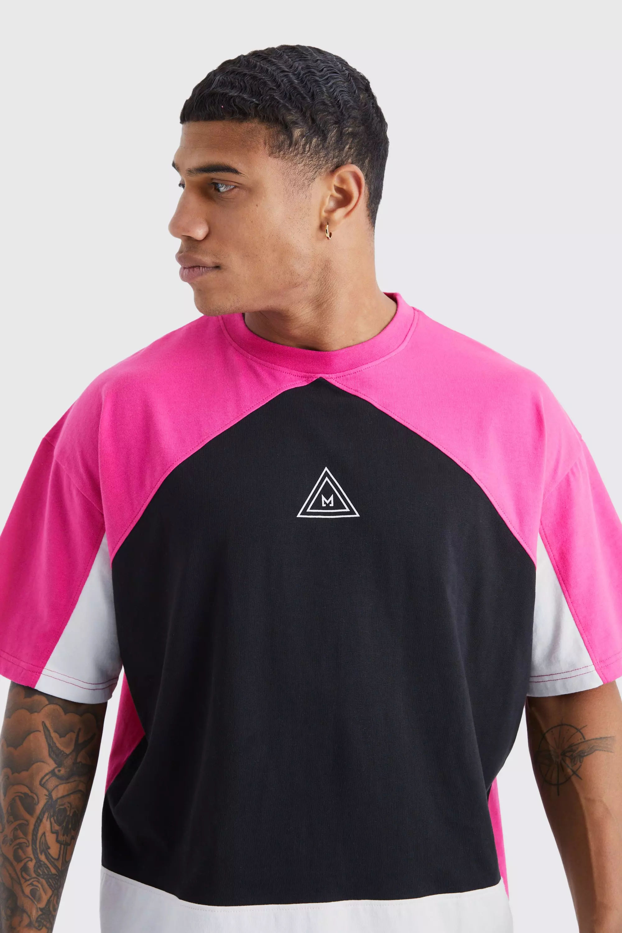 Pink Oversized Branded Colour Block T-shirt alternative image