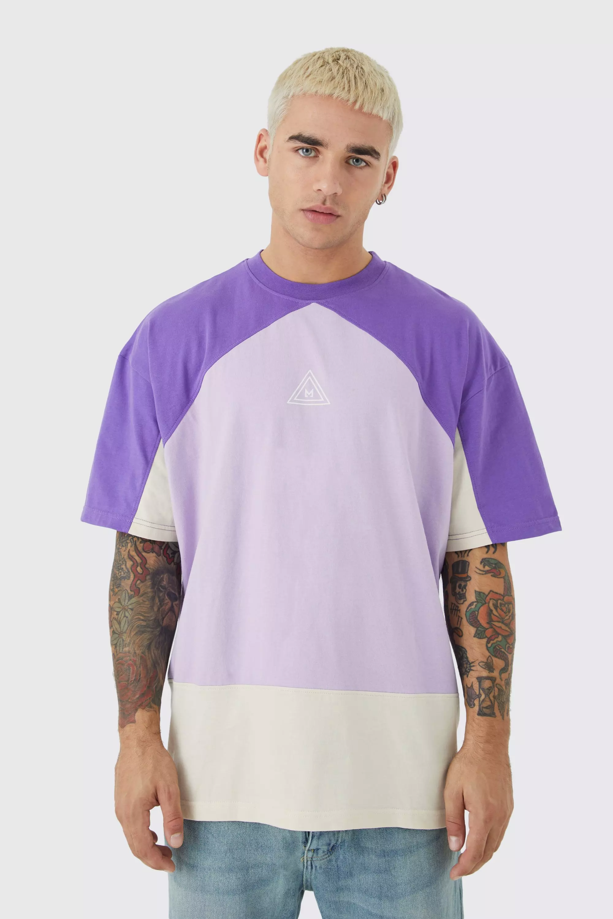Purple Oversized Branded Colour Block T-shirt alternative image