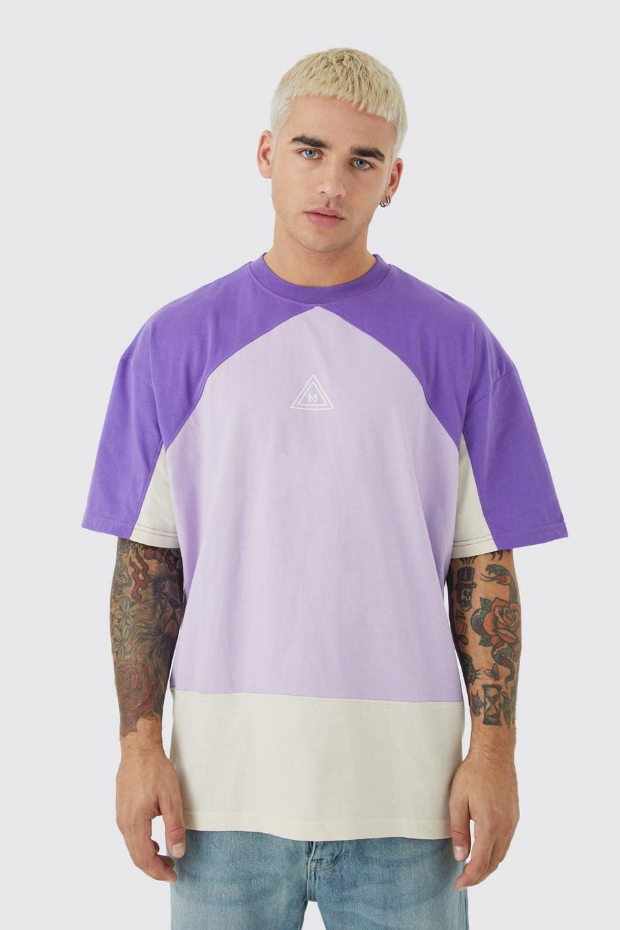 Purple Oversized Color Block T-Shirt Met Logo