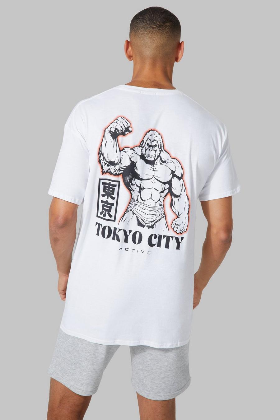 White Man Active Oversized Strongman Print T-shirt