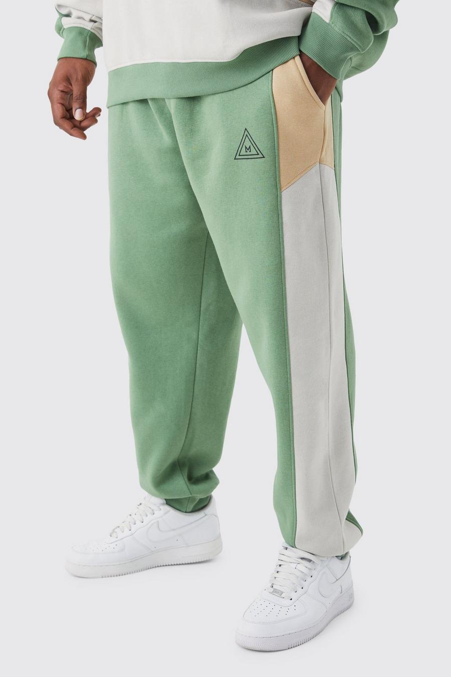 Pantaloni tuta Plus Size a blocchi di colore con logo, Sage image number 1