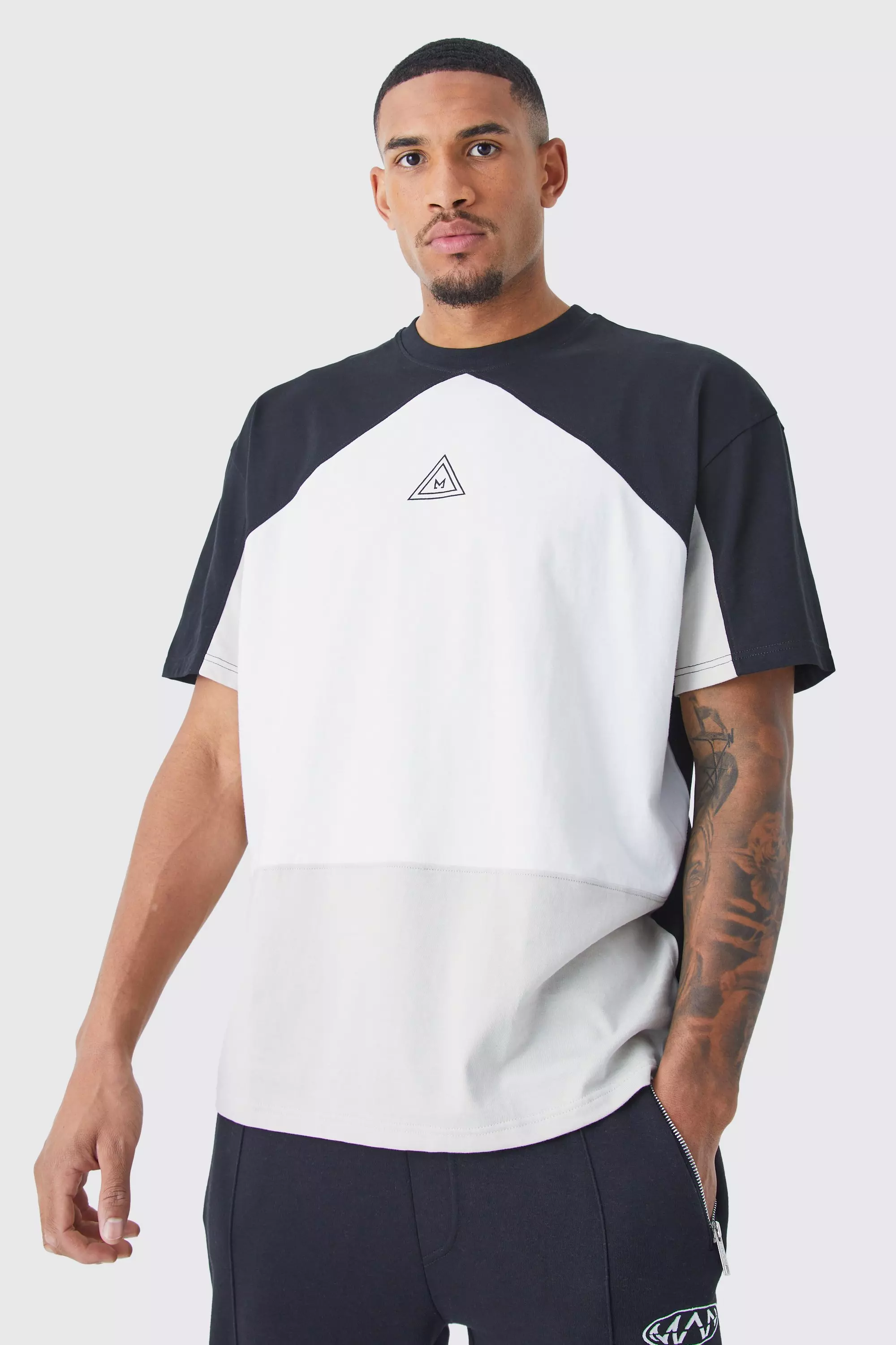 Black Tall Oversized Branded Colour Block T-shirt alternative image