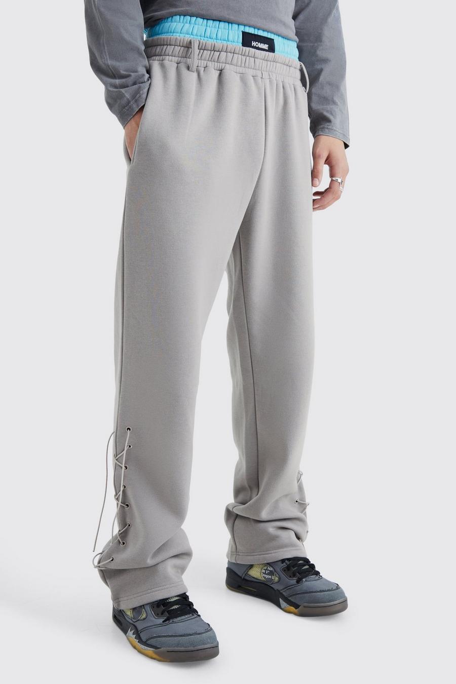 Pantalón deportivo holgado con cintura doble, Grey image number 1