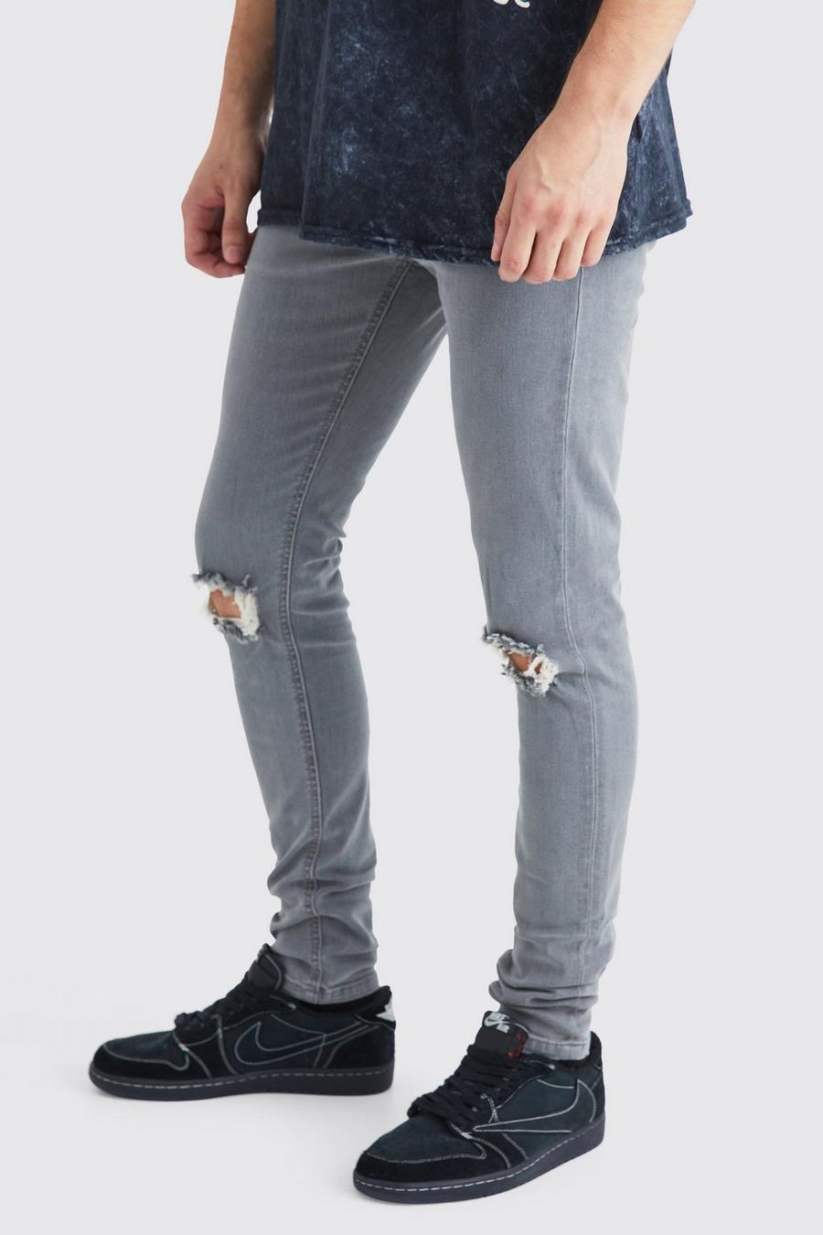 Mid grey Tall Super Skinny Stretch Ripped Knee Jeans