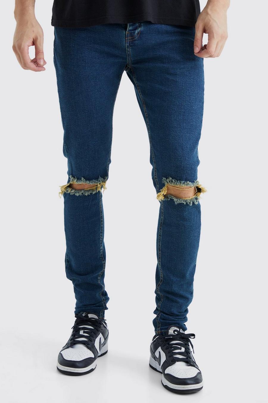 Antique blue Tall Super Skinny Stretch Ripped Knee Jeans