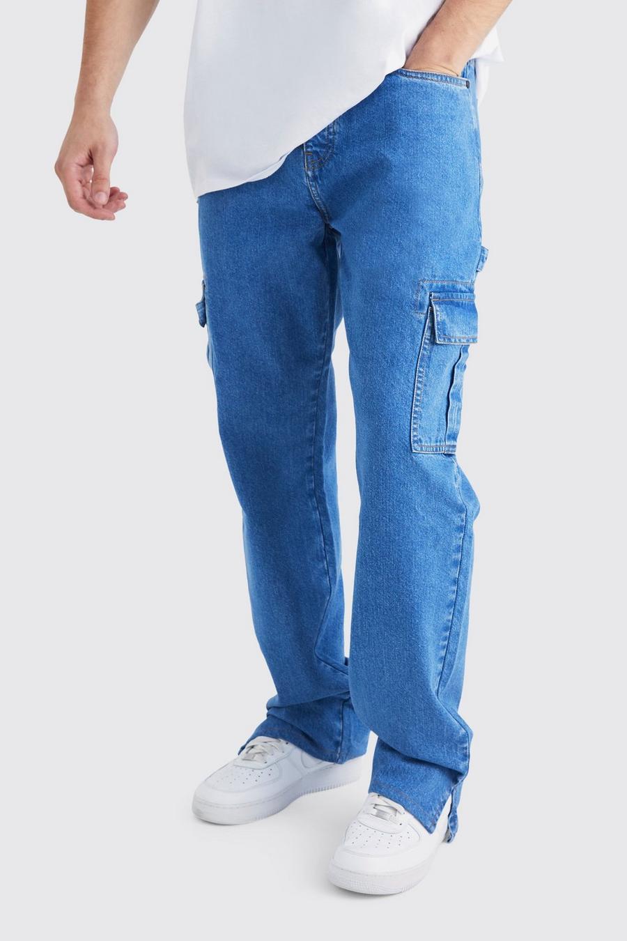 Tall lockere Jeans mit geteiltem Saum, Antique blue