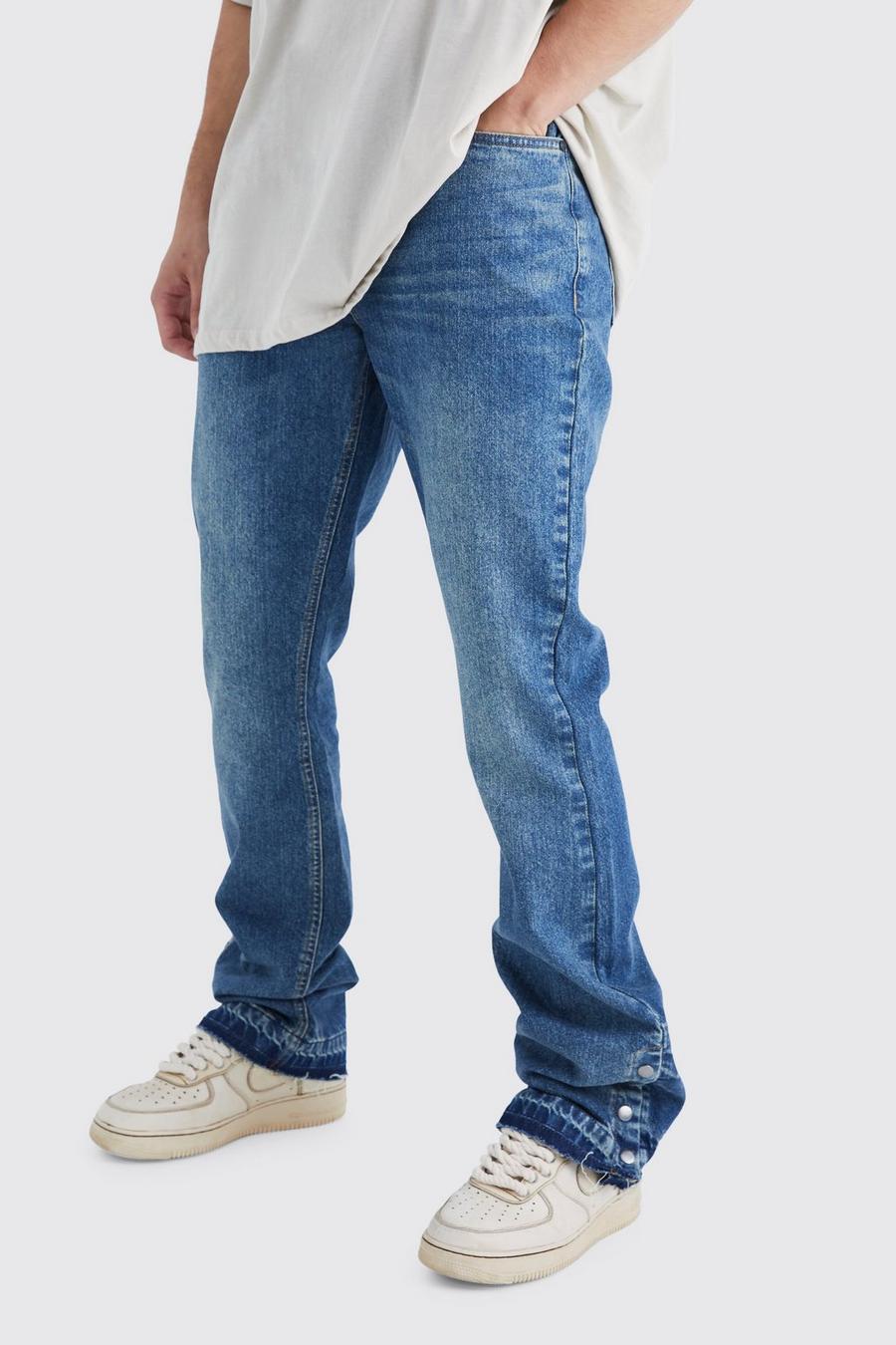 Antique blue Tall Onbewerkte Flared Slim Fit Jeans Met Drukknoopjes