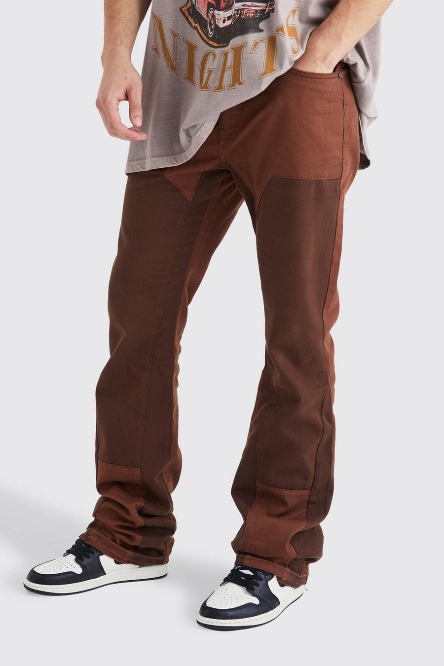Chocolate Tall Onbewerkte Flared Overdye Slim Fit Utility Jeans image number 1