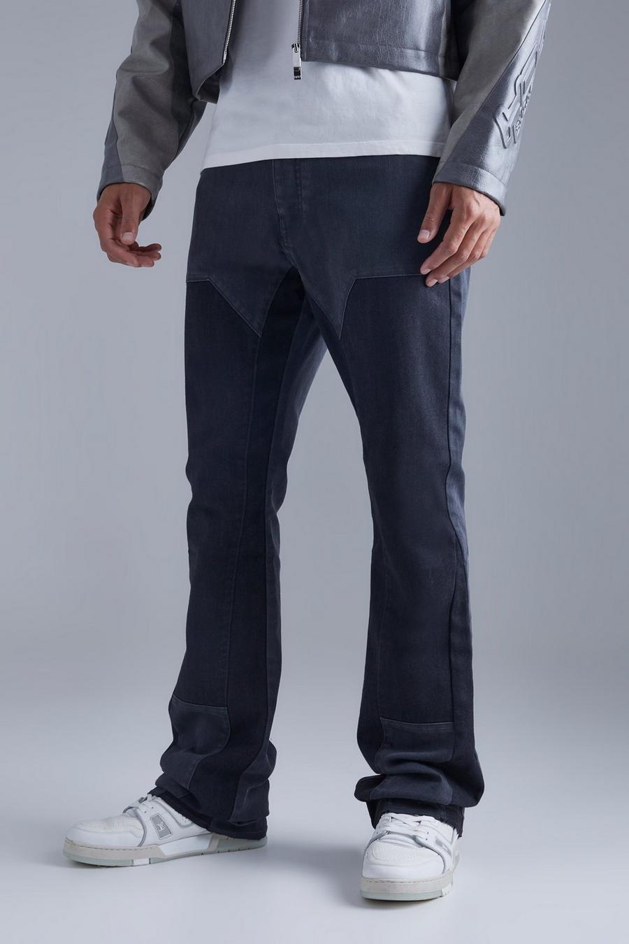 Jeans Tall Slim Fit in denim rigido sovratinti a zampa, Charcoal image number 1