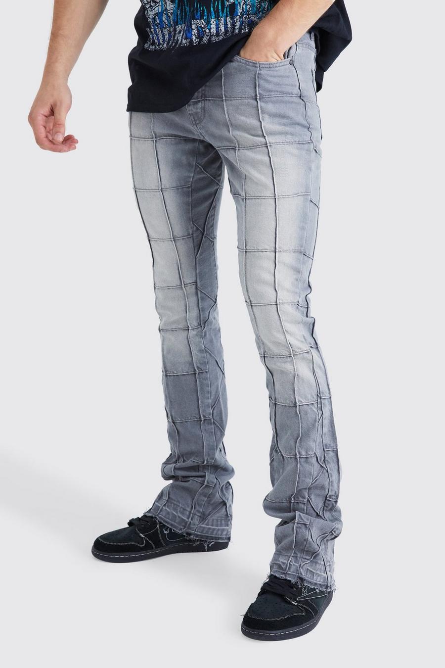 Jeans Tall Slim Fit in denim rigido con pannelli a zampa e inserti, Mid grey image number 1