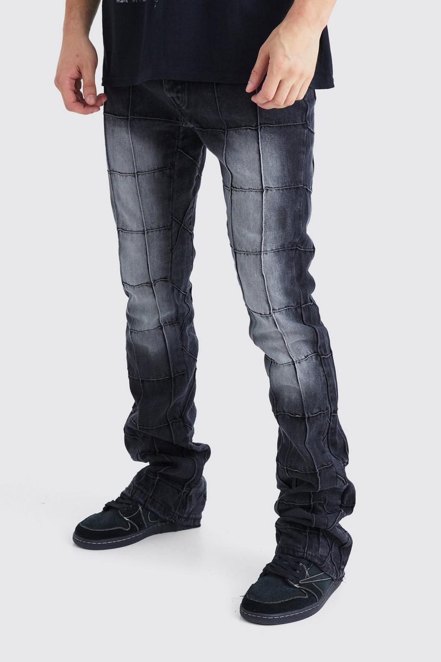 Jeans Tall Slim Fit in denim rigido con pannelli a zampa e inserti, Washed black image number 1