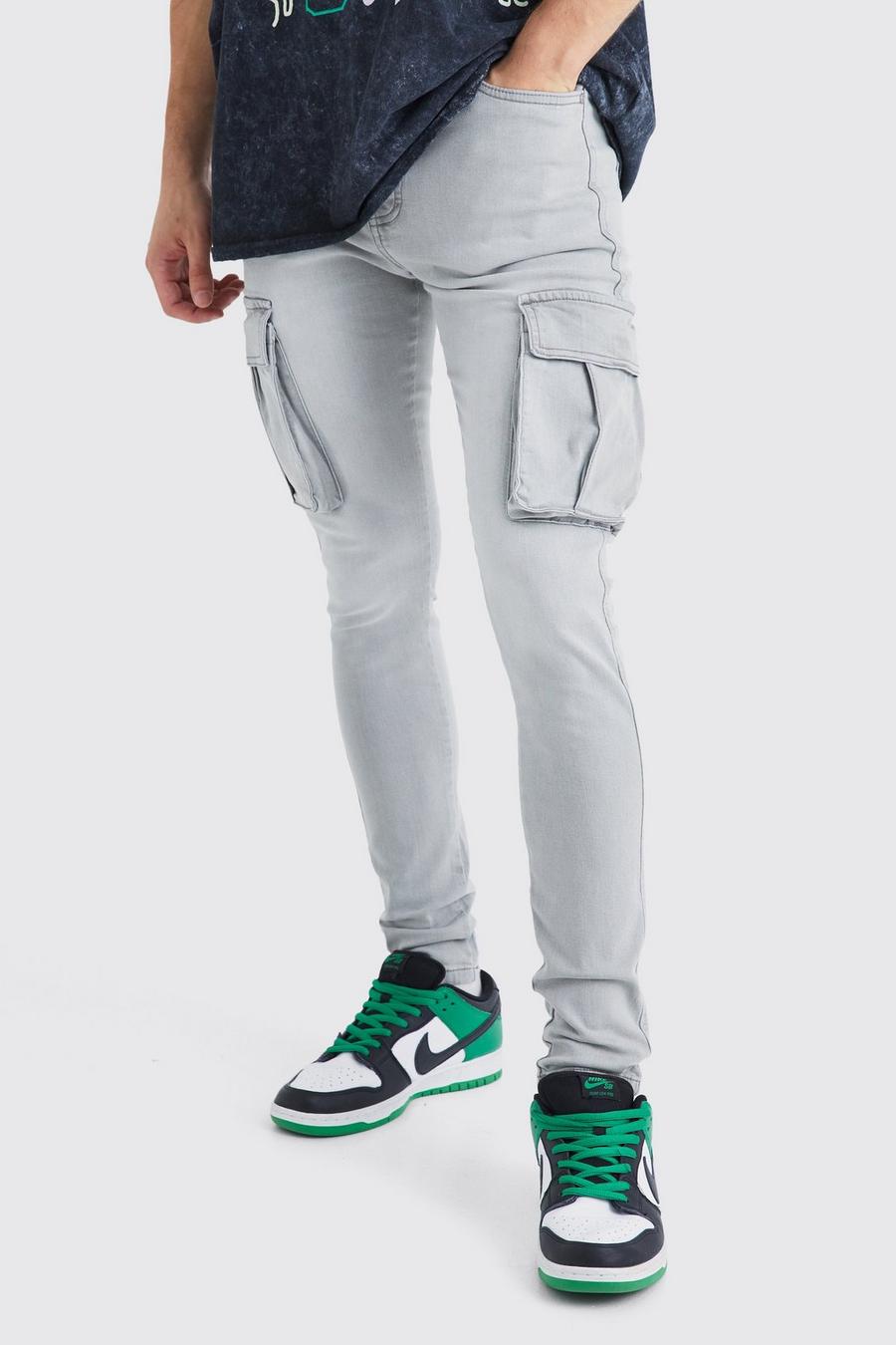 Mid grey Tall Super skinny cargojeans med stretch image number 1