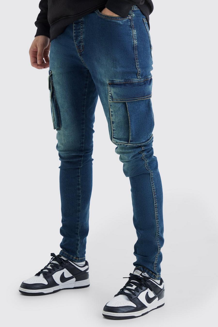 Jeans Cargo Tall Super Skinny Fit in Stretch, Antique blue