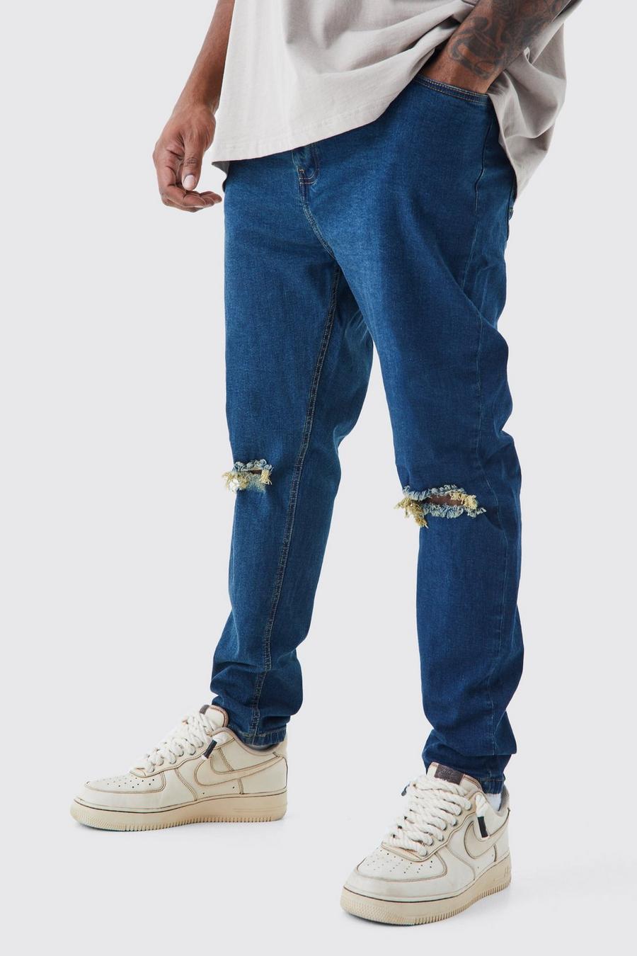 Jeans Plus Size Super Skinny Fit Stretch con strappi sul ginocchio, Antique blue