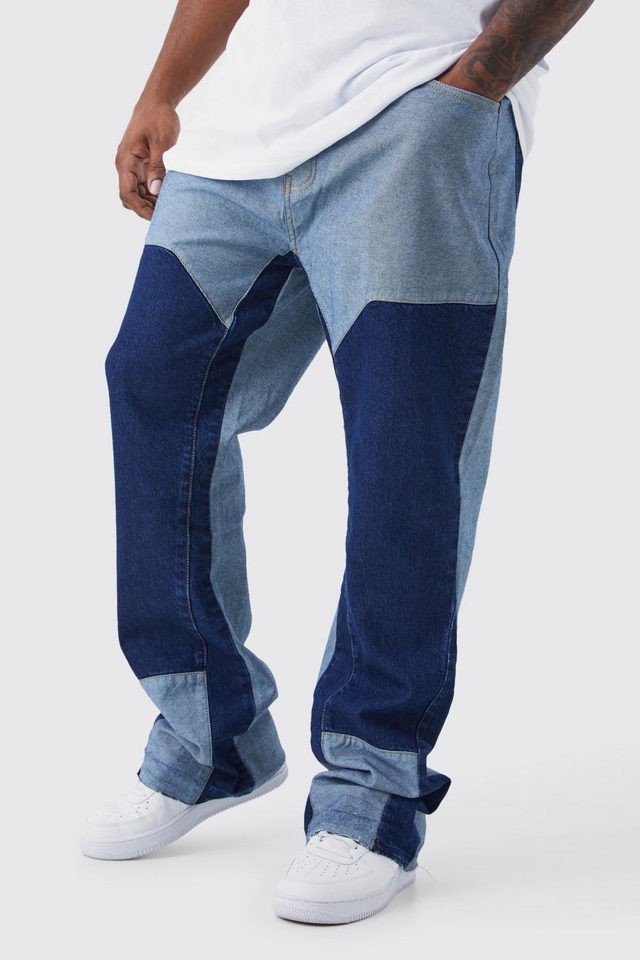 Jeans a zampa Plus Size Slim Fit in denim rigido colorato stile Carpenter, Vintage blue