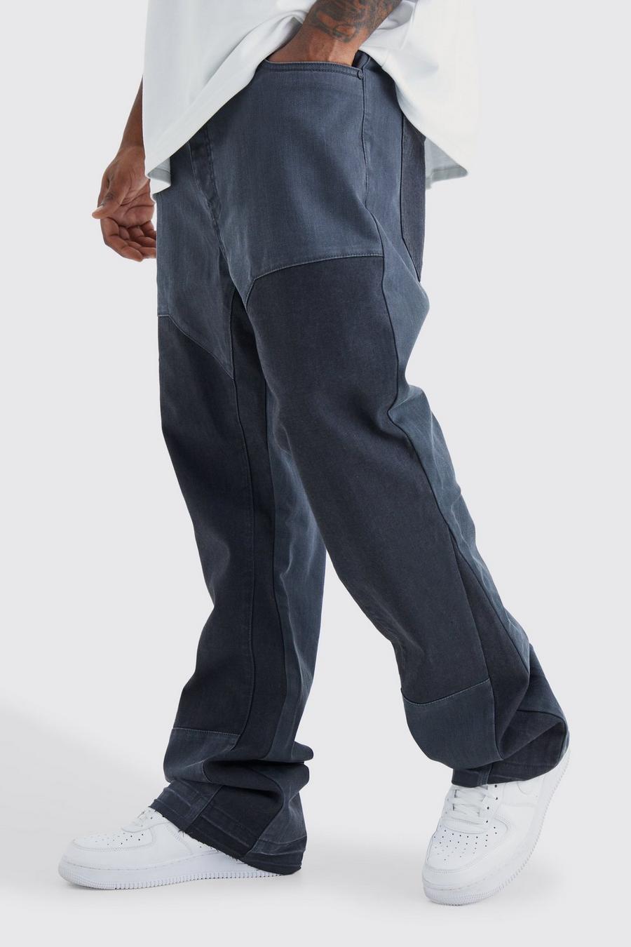 Jeans Plus Size Slim Fit in denim rigido sovratinto stile Carpenter, Charcoal grigio