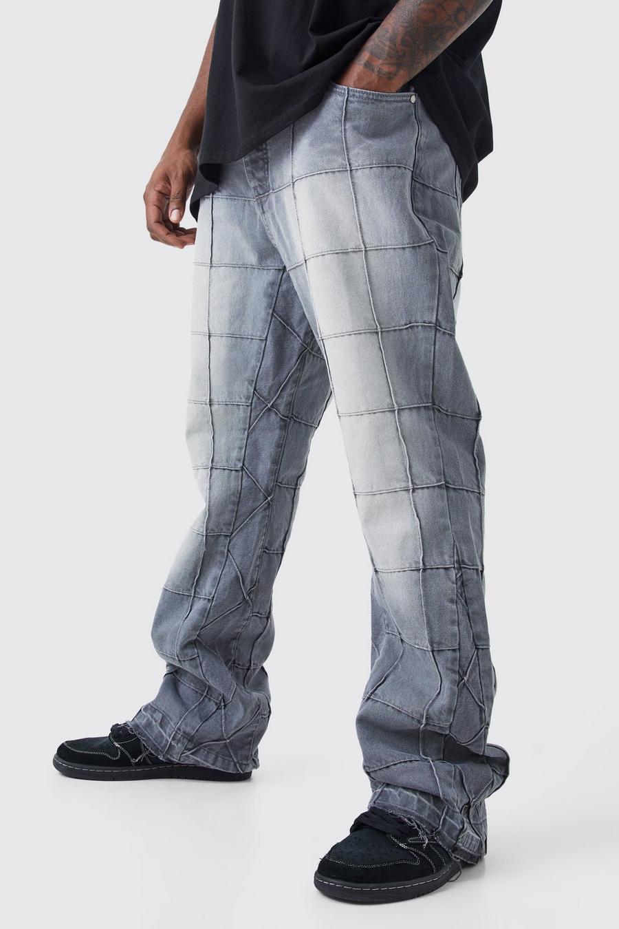Jeans Plus Size Slim Fit in denim rigido con pannelli a zampa e inserti, Mid grey
