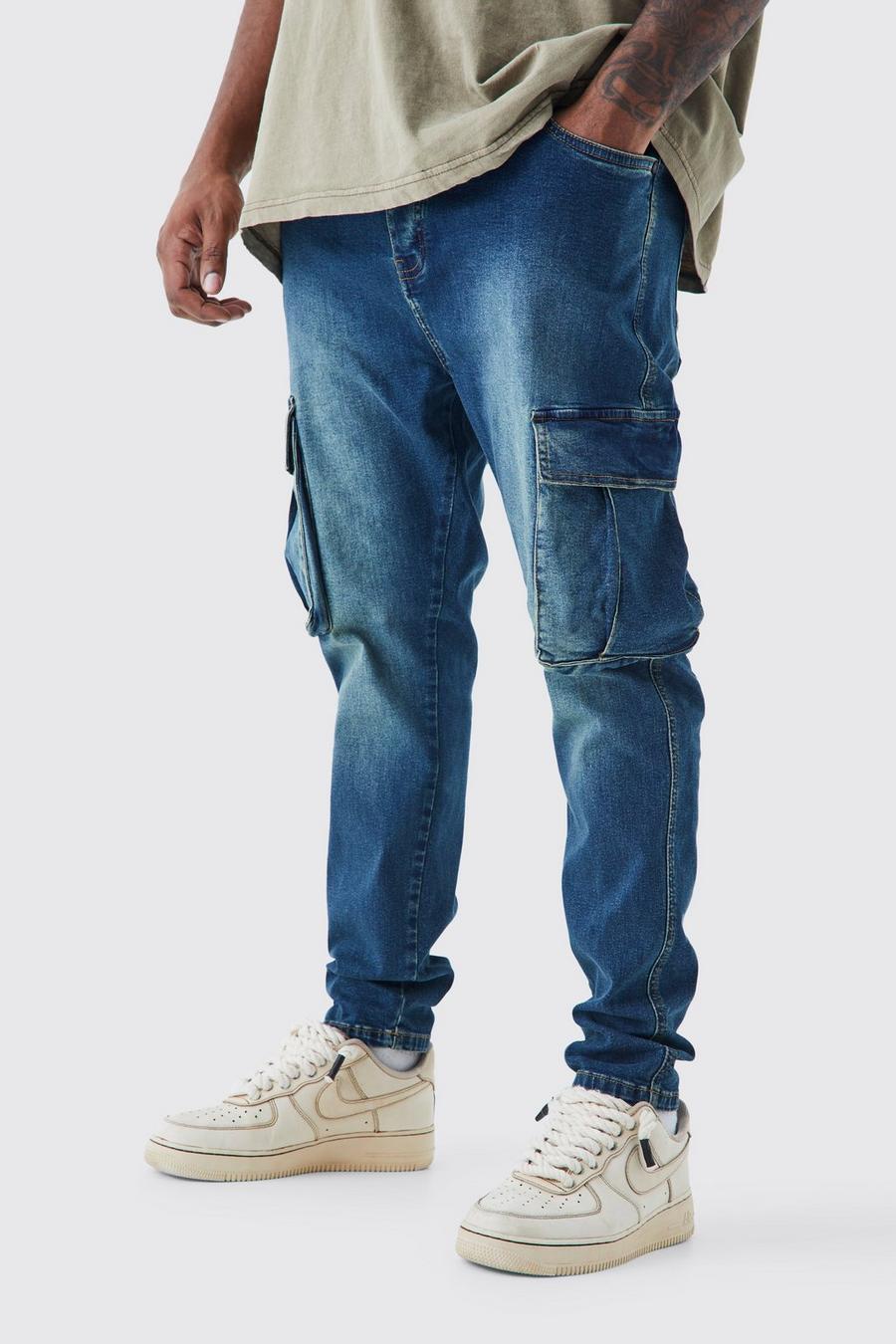 Jeans Cargo Plus Size Super Skinny Fit in Stretch, Antique blue