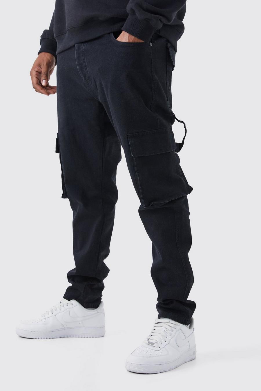 Jeans Cargo Plus Size Skinny Fit Stretch stile Carpenter, True black