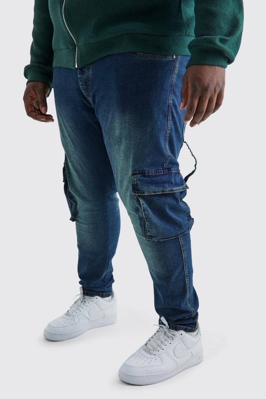 Jeans Cargo Plus Size Skinny Fit Stretch stile Carpenter, Antique blue