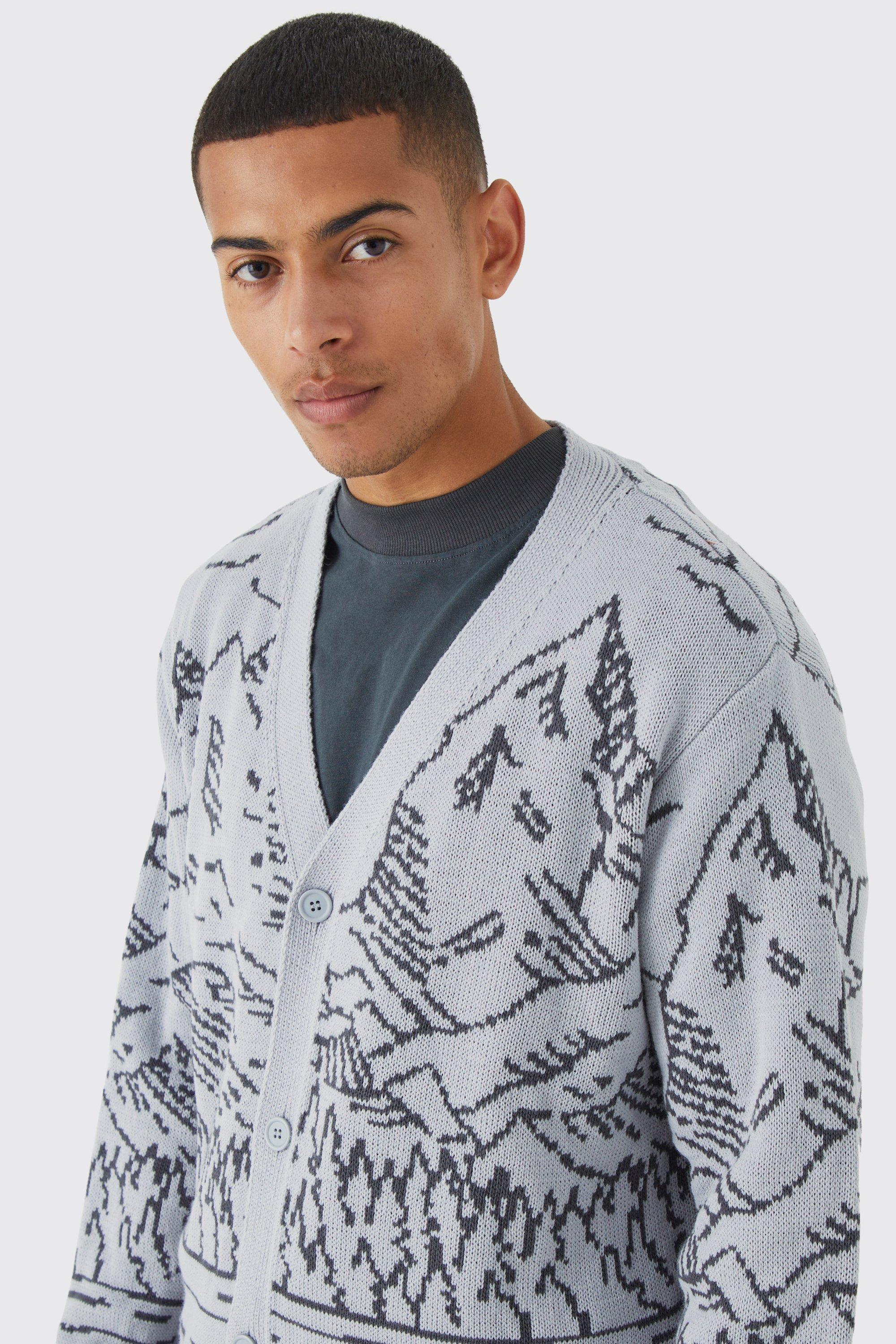 Oversized Scenic Line Graphic Cardigan